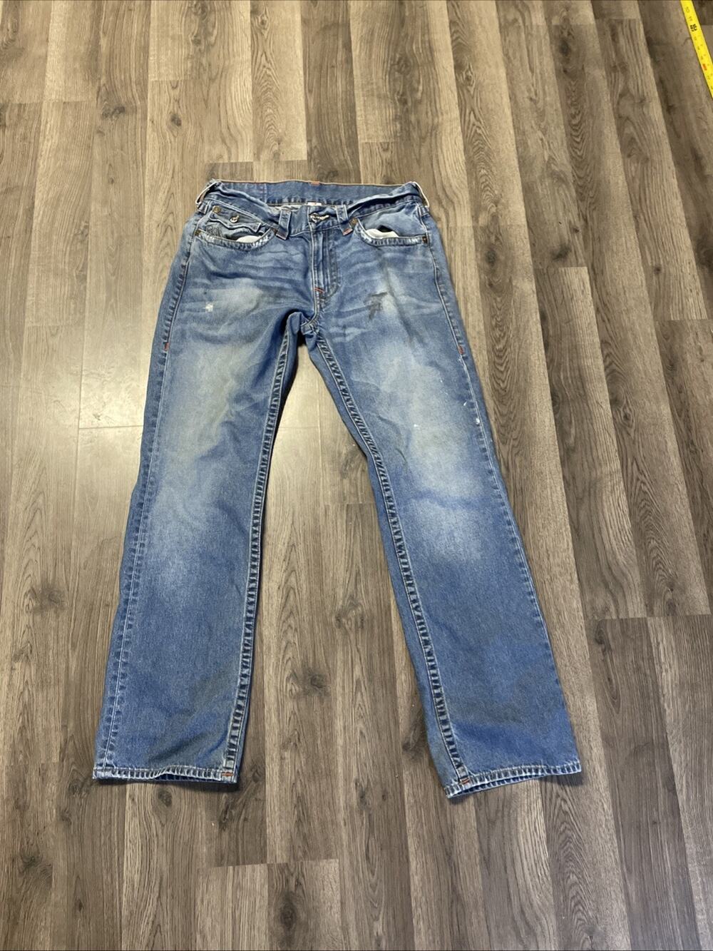 True Religion Jeans Mens 33x32 Billy Big T Flap Pockets Big Stitch Distressed